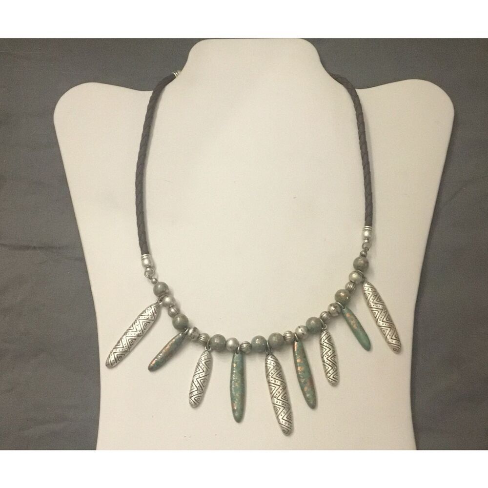 Silver Beads & Turquoise Patina Necklace